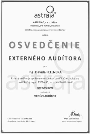 Ing. David Fellner - Osvědčení externího auditora